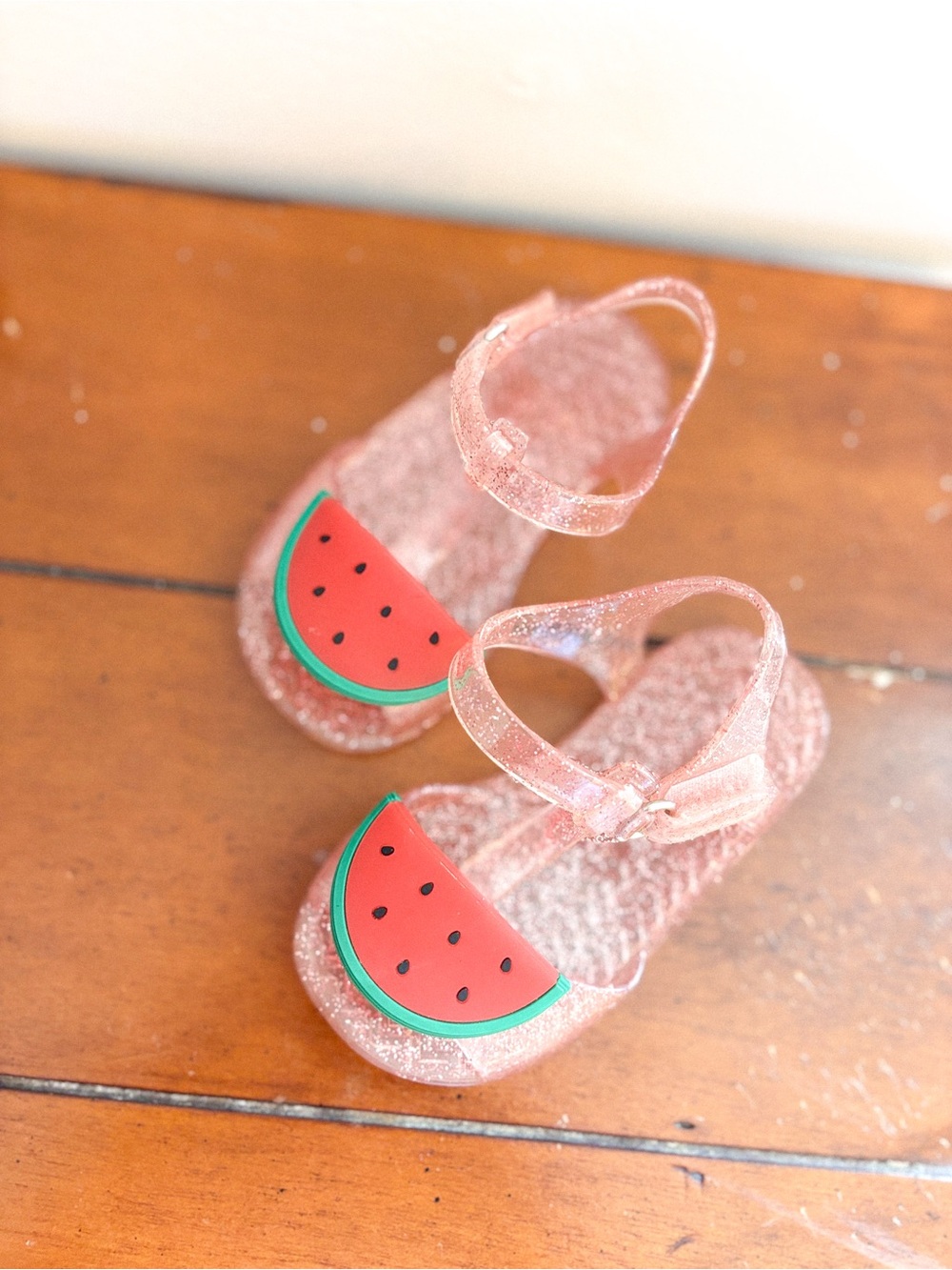 Old Navy Pink Glitter Jelly Sandals with Watermelon Charm